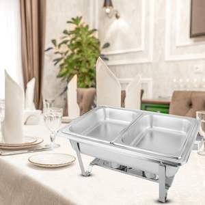 Plat de service isotherme en acier inoxydable 4,5 L à double plateau, chauffe-plats durable en métal pour buffets, idéal pour les réceptions et la maintien au chaud des aliments, équipement de traiteur - Product Image 4