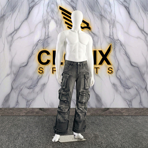 CLOVIX SPORTS Pantalones Cargo de Mezclilla Personalizados para Hombre, Corte Holgado, Multibolsillos, Jeans Lavados, Ropa Urbana, Fabricante Mayorista - Product Image 3