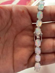Luxvory Collection Ethiopian Opal Tennis <b>Bracelet</b> 7.5 Inch 925 Sterling Silver White Gold Plated Unisex - Product Image 3