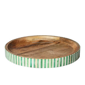 Bone Inlay Red and White <b>Round</b> <b>Tray</b> Handmade Vintage Serving Wooden <b>Tray</b> Home Kitchen Table Decoration Stripe Design <b>Tray</b> - Product Image 5