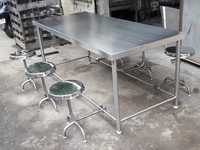 Ensemble table et tabourets en acier inoxydable, mobilier de salle à manger en métal pour cantine scolaire, restaurant, cuisine