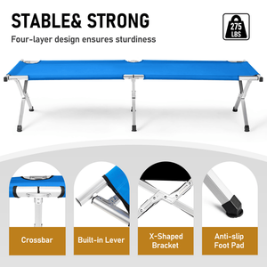 Lettino da Campeggio Pieghevole Blu Militare Portatile con Borsa per il Trasporto per Avventure all'Aperto - Product Image 5