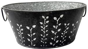 Pot de fleurs en métal rustique de style farmhouse américain avec motif de feuilles et trou de drainage, finition galvanisée pour plantes de jardin - Product Image 2