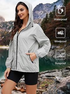 <b>Light</b> Gray Quick Dry Windbreaker <b>Jacket</b> With Zipper Pockets Stand Collar Casual <b>Summer</b> Wear Regular Fit Polyester Women's Coat - Product Image 5