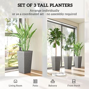 Set di 3 Fioriere da Esterno Grigie da 22,8 Pollici con Finitura Effetto Pietra e Ruote, Nuovo Design Classico Impilabile e Affusolato con Foro di Drenaggio - Product Image 4