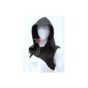 Capucha Medieval de Cuero Negro de Alta Calidad con Drapeado en los Hombros, Correas Ajustables con Hebillas, Armadura de Caballero Vikingo, Disfraz de Halloween - Product Image 1
