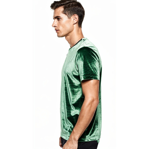 เสื้อยืดกำมะหยี่สีเขียวคุณภาพสูงสำหรับผู้ชาย เสื้อยืดกำมะหยี่น้ำหนักเบาสำหรับฤดูร้อน เสื้อยืดแขนสั้นกำมะหยี่แฟชั่นฤดูร้อนสำหรับผู้ชาย - Product Image 6
