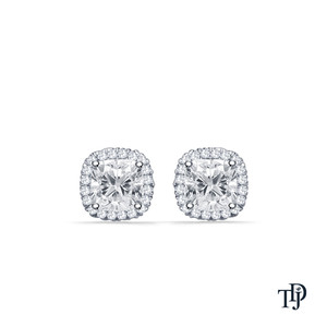 Boucles d'oreilles en diamant de laboratoire Platinum Halo avec taille coussin - Product Image 1