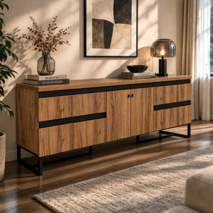 Mueble de TV Compacto con Estantes de Almacenamiento para Sala de Estar, Espacio Pequeño, Montado en la Pared, Mueble Elegante y Duradero - Product Image 1