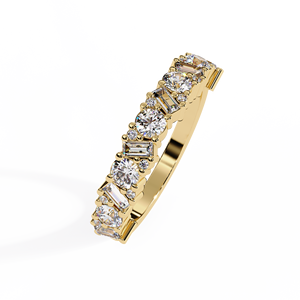 Anillos de media eternidad redondos y con corte baguette de oro amarillo, blanco y rosa de 14 quilates con diamantes cultivados en laboratorio, alianza de boda para mujer, joyería fina. - Product Image 3
