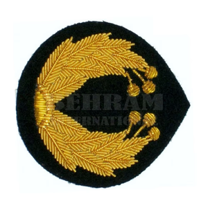 Luxury Custom Gold Laurel Leaf Hand Embroidery Nonwoven <b>Felt</b> Sew-On Badge <b>Black</b> Fabric Round Applique Patch Uniform Badges - Product Image 3