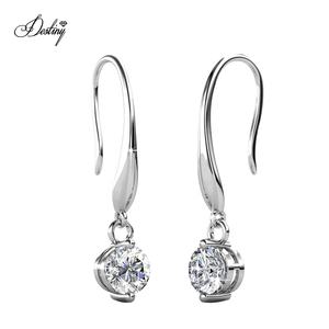 Pendientes colgantes hipoalergénicos de plata 925, Daisini redondo adornado con cristales de Swarovski, pendientes de gancho para <span class=keywords><strong>aniversario</strong></span> de boda - Product Image 3