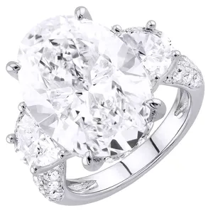 Anillo de Eternidad de Lujo de Oro Blanco de 18K con Certificado IGI, Corte Ovalado, Tres Piedras, Halo, Banda Nupcial con Diamantes Laterales para Compromiso - Product Image 1