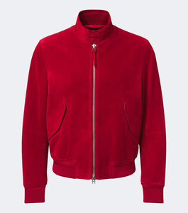 Blouson Bomber en daim rouge pour homme, col montant, fermeture éclair, style décontracté, vêtement d'automne, manteau d'hiver moderne, qualité supérieure, design personnalisé - Product Image 1
