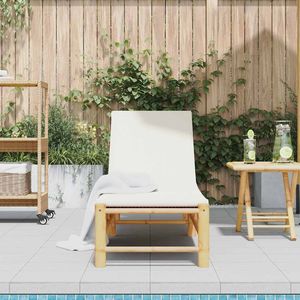 Chaise longue standard en bambou blanc crème avec accoudoirs réglables - Product Image 3