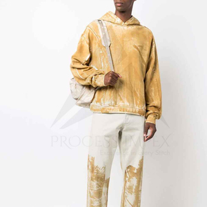Sudadera con Capucha de Terciopelo Dorado para Hombre, Manga Larga, Color Sólido, Estilo Pullover, para Otoño - Product Image 4