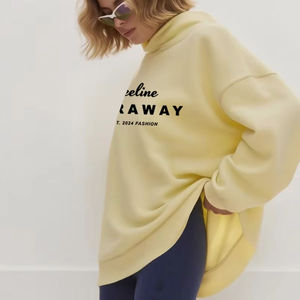 Sudadera de cuello alto Beeline Faraway para mujer, oversize, con estampado de letras, de algodón y bambú, de punto, manga larga, para otoño, cuello simulado - Product Image 3