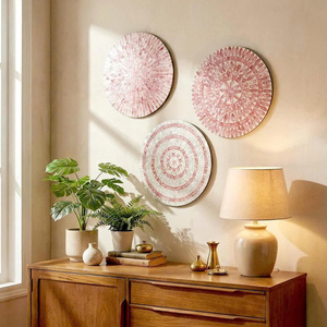 Round decorative <b>wall</b> <b>plate</b> in pink mother-of-pearl, handcrafted coastal design, home decor art from Vietnam. - Product Image 3