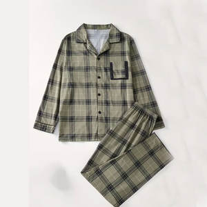 Ensemble de pyjama pour homme en deux pièces, confortable, nouveau, chemise à manches longues à carreaux, pantalon à carreaux, vêtements de nuit décontractés confortables - Product Image 1