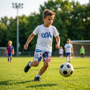 Kid's Solid American Flags Boys Shorts Canvas Knit Mesh Quick Dry Breathable Eco-Friendly Drawstring Closure Lightweight - Product Image 5