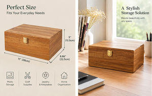 Natural Acacia Wood Modern <b>Lockable</b> Storage <b>Box</b> Memory Keepsake Chest Hinged Lid Jewelry Photos Gifts Home Office Organization - Product Image 4