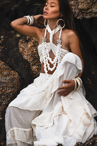 Jupe longue maxi en coton biologique non teint pour femme, jupe longue à volants superposés style bohème, jupe fluide en coton naturel, jupe bohème à prix de gros - Product Image 3