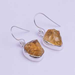 Handmade Raw <b>Citrine</b> Dangle <b>Earrings</b> 925 Sterling Silver Natural Gemstone - Product Image 6