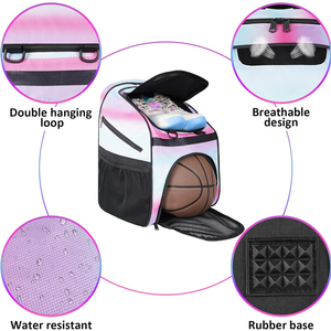 Fashion Basketball <b>Drawstring</b> Backpack with Hidden Ball Compartment Side Water Bottle Holder Pockets <b>Waterproof</b> USB Port - Product Image 3
