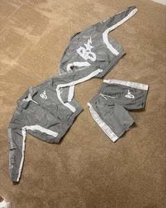 Wholesale Custom Printed Plus Size Nylon Windbreaker <b>Jacket</b> and Shorts Set <b>Summer</b> Streetwear Water Resistant Tracksuit - Product Image 3