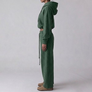 Ensemble de survêtement personnalisé pour femmes, brodé, en molleton, style streetwear, deux pièces, fabricant - Product Image 3