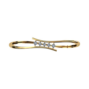 Yellow Gold Lab Grown Diamond Round Brilliant Cut Classic Floral 18K Women's <b>Bangle</b> <b>Bracelet</b> - Product Image 1