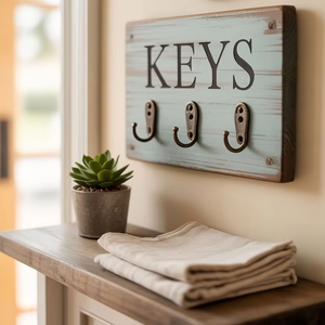 Crochet mural décoratif en bois fait main pour suspendre les vêtements avec crochets à clés pour l'entrée - Product Image 1