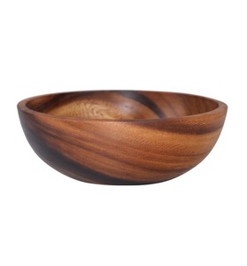 Multifunctional Natural Acacia Wooden Serving Bowl European Handmade Eco-Friendly Durable Kitchenware Dinnerware Bowl - Product Image 6