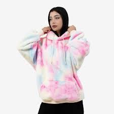 Sudadera Premium de Felpa Gruesa con Estampado Tie-Dye |   Sudadera con Capucha Holgada y Cálida de Piel Sintética |   Ropa Exterior Estética en Rosa y Multicolor - Product Image 3