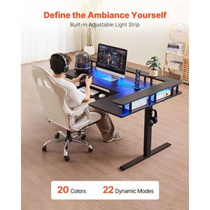 Heavy Duty Electric Adjustable Height L-Shaped Computer <b>Desk</b> with Keyboard Tray and Dual Hooks for Gaming & Office Use - Product Image 5
