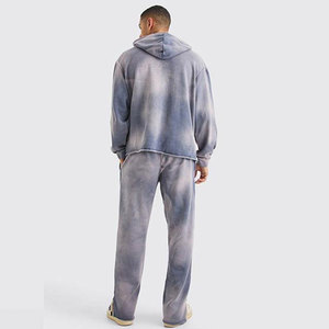 Ensemble de survêtement décontracté et tendance pour homme, grande taille, respirant, effet délavé, avec sweat à capuche et pantalon de jogging, idéal pour l'entraînement et le streetwear. - Product Image 4