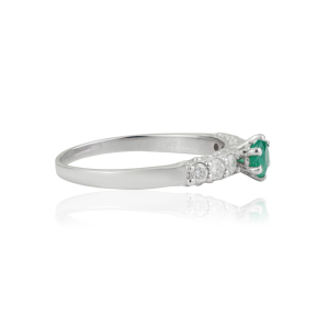 Wholesale Price Sterling 925 <b>Silver</b> Natural Round <b>Emerald</b> & Diamond Minimalist Fine <b>Ring</b> Bridal Jewelry - Product Image 5