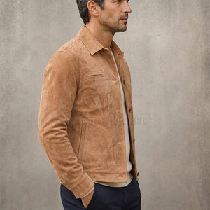 Factory Made Casual Western Style Men <b>Suede</b> Leather <b>Jacket</b> Turn Down Collar Design With Refined Stitching For Men Fashion - Product Image 5