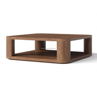 Table basse carrée en bois de luxe Sageliving, pieds épais arrondis, style moderne minimaliste, table de salon