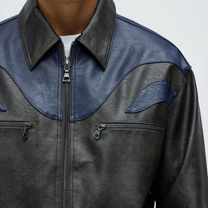 <b>Long</b> Sleeve Genuine <b>Leather</b> Solid/Plaid Pattern Front Logo Men's Winter Casual Zipper Windproof Eco-Friendly Streetwear <b>Jacket</b> - Product Image 5