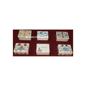 Boîte à bijoux rectangulaire en marbre blanc naturel avec incrustation de nacre bleue, surface brillante, utilisée pour l'emballage de fruits secs et les cadeaux - Product Image 5