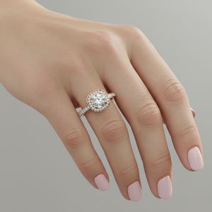 Bague de fiançailles style vintage avec halo de diamants en forme de panier, plaquée or rose, certifiée - Product Image 5