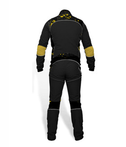 Mono negro de cuerpo entero para hombre con detalles amarillos y cremallera frontal para paracaidismo, traje de paracaidismo de alto rendimiento - Product Image 3