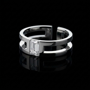 Anillo de compromiso moderno de doble banda con corte esmeralda de 1 quilate, diamante cultivado en laboratorio, oro blanco de 10k - Product Image 4
