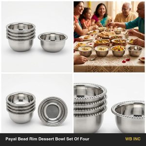 Ensemble de bols en satin SS304 faits à la main de 12 cm avec perles brillantes, quatre bols à dessert avec bordure de perles Payal pour la décoration de la maison ou la présentation en hôtel - Product Image 6