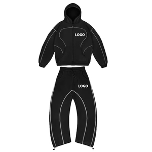 Stitched Zip Hoodie Baggy Track <b>Pants</b> Set Men Tracksuits Custom Heavyweight Fleece 2PC Casual Breathable - Product Image 1