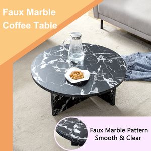 Tavolino da Caffè Rotondo in MDF Nero, Stile Nordico Minimalista Moderno, Versatile per Vari Stili d'Interni - Product Image 5