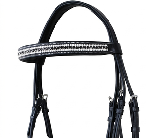 บังเหียนม้าหนังแท้พร้อมสายรัดจมูกแบบมีตะขอเย็บด้ายสีดำ อุปกรณ์ขี่ม้า TAK Equestrian รุ่น Vt-1194 - Product Image 3