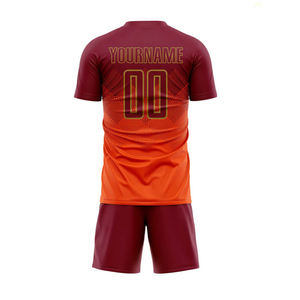 Maillot de football personnalisé marron et orange |   Uniforme de football à dégradé de points sublimé |   Ensemble d'équipement d'entraînement pour hommes à séchage rapide - Product Image 3