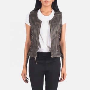 Girls Trendy Leather Vest Customizable Vintage Waterproof Windproof Motorbike Women's Leather Vest - Product Image 1